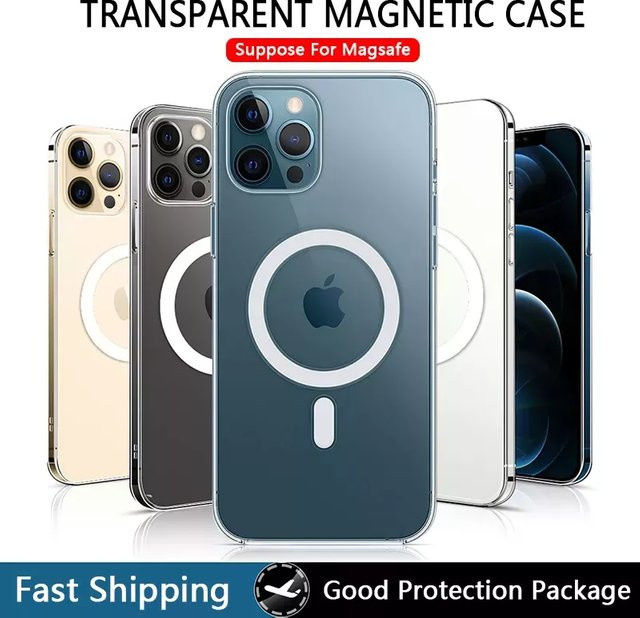 Ultraklare magnetische MagSafe Schutzhülle für Apple iPhone 11 12 13 14 15 Pro Max Mini XS XR X 8 Plus 2 SE 2020 in Transparent - Bild 1