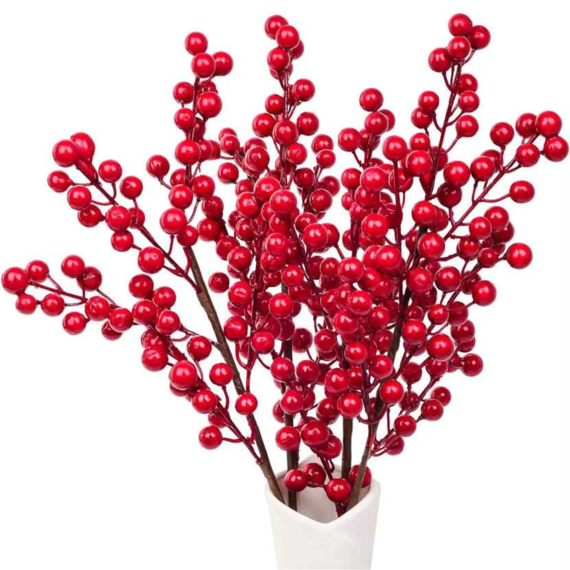 Yusheng Künstliche Stechpalme mit roten Beeren für Weihnachtsdekoration und Tischdekoration, 3er-Set, Rot - Bild 3
