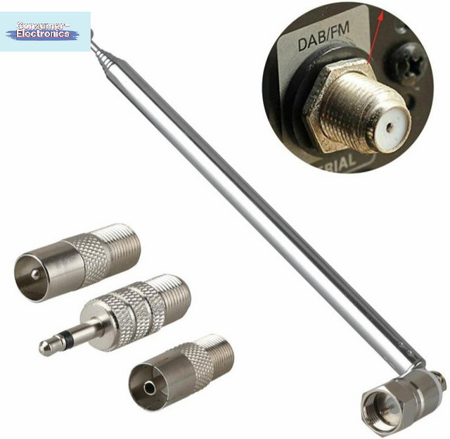 SD&HI Set aus 4 oder 5 Teleskop-FM-Radioantennen mit 3,5 mm Klinkenanschluss und F-Stecker in Silber - Bild 1