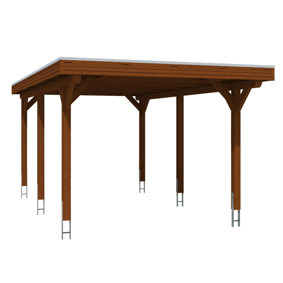 Skan Holz Carport Spessart aus Leimholz in Nussbaum Braun mit Aluminium-Dachplatten, B/T: 355 x 604 cm, Höhe: 243 cm - Bild 2
