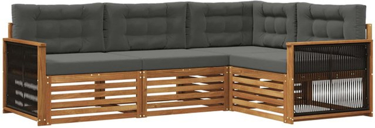 vidaXL Outdoor-Sofagarnitur aus Akazie mit Kissen, 4-teiliges Loungemöbel-Set in Natur und Anthrazit - Bild 1