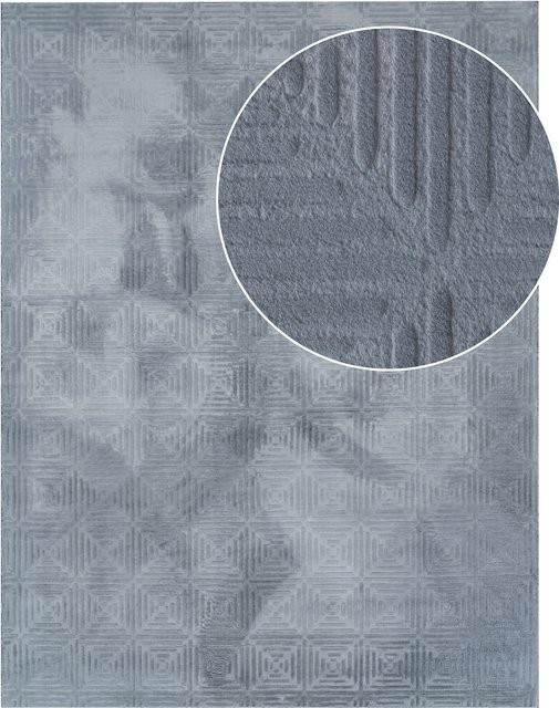 Fellteppich Lelystar in Anthrazit, rechteckiger Kunstfellteppich mit geometrischem Design, B/T: 60 x 100 cm - Bild 1
