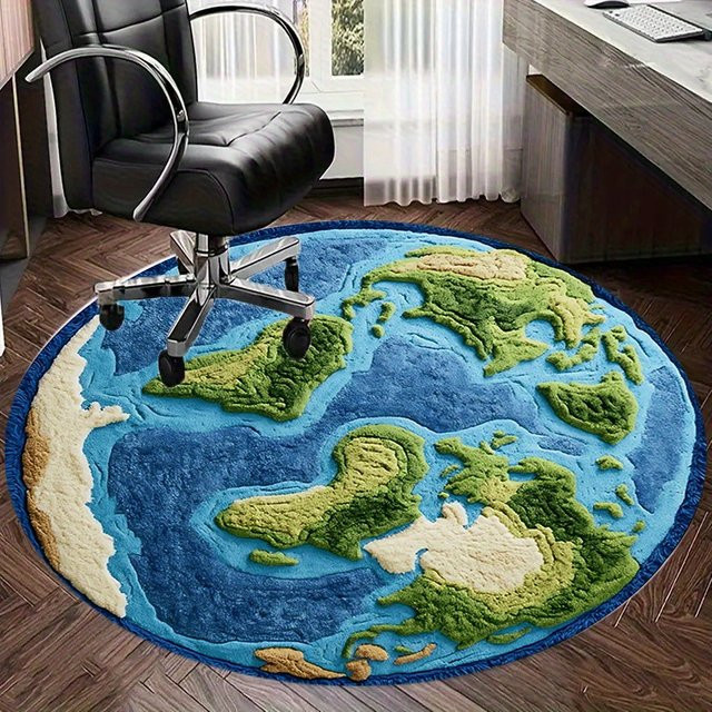 VIKAMA Teppich mit Erdplaneten-Motiv in Blau, weich und geräuschreduzierend für Flur, Schlafzimmer oder Eingangsbereich - Bild 1