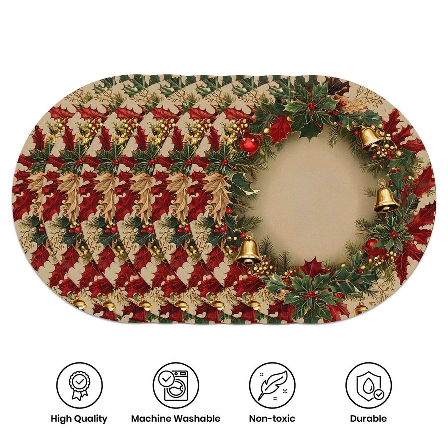 VIKAMA 6er Set Weihnachts Platzsets mit Holly Berry Design für die Tischdekoration - Bild 5