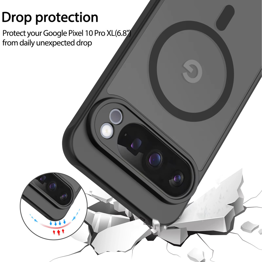 Matte durchscheinende magnetische Hülle für Google Pixel 10, 9, 10 Pro, 9 Pro, 10 Pro XL und 9A mit MagSafe Wireless Charging Kompatibilität, Farbe: Schwarz, stoßfeste Abdeckung - Bild 3