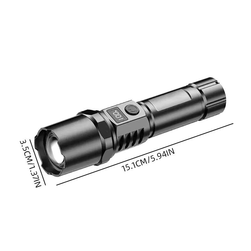NEWBIRTH LED Taschenlampe mit 10000 Lumen, USB-C aufladbar, Schwarz, Aluminium mit Power Display und Zoom für Outdoor und Camping - Bild 6