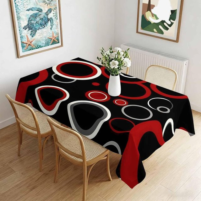 JMG Household Supplies Tischdecke mit abstraktem geometrischem Design in Rot und Schwarz, rechteckig, wasserabweisend und waschbar, B/T: 140 x 140 cm - Bild 1