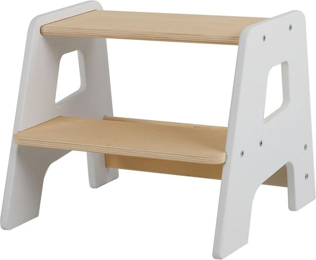 Zweistufiger Tritthocker aus Holzwerkstoff von Relaxdays in Weiß, B/T/H: 40 x 33 x 35 cm - Bild 1