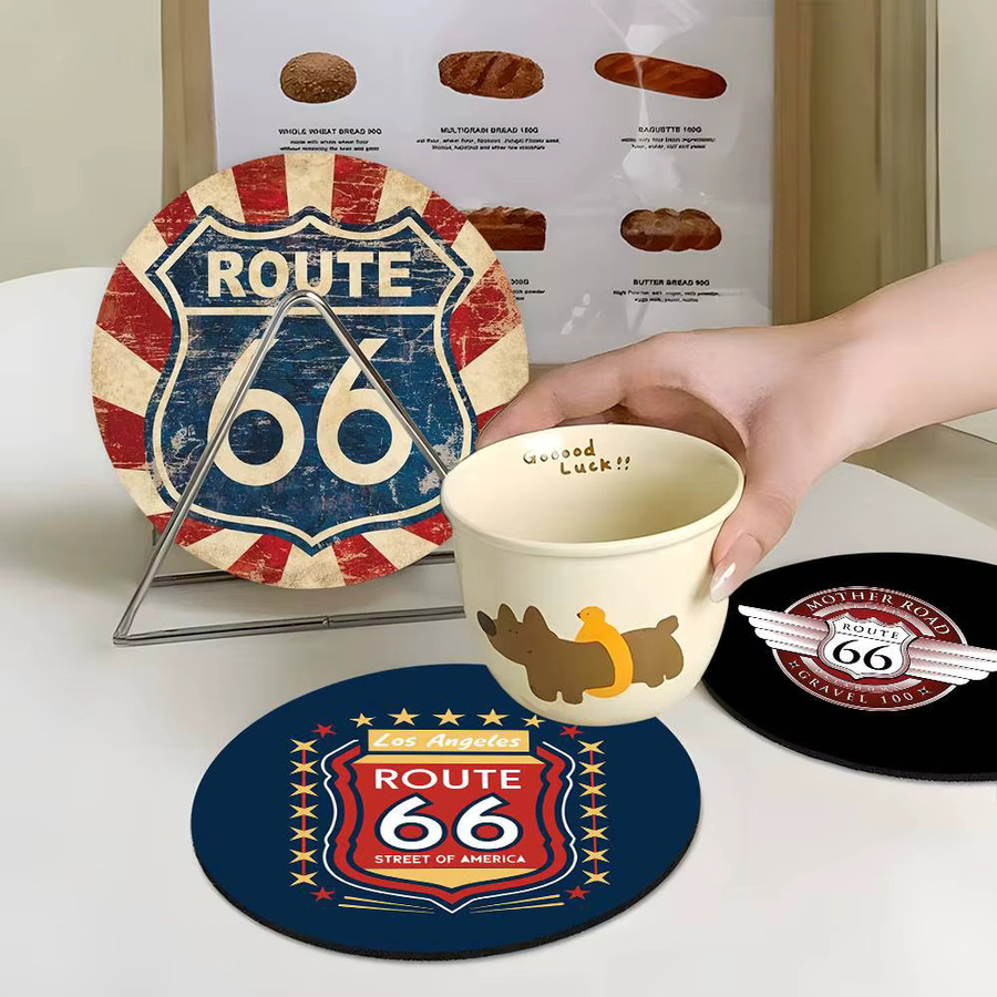 Rundes Holzuntersetzer Set mit US Route 66 Anime Motiv in Mehrfarbig - Bild 6