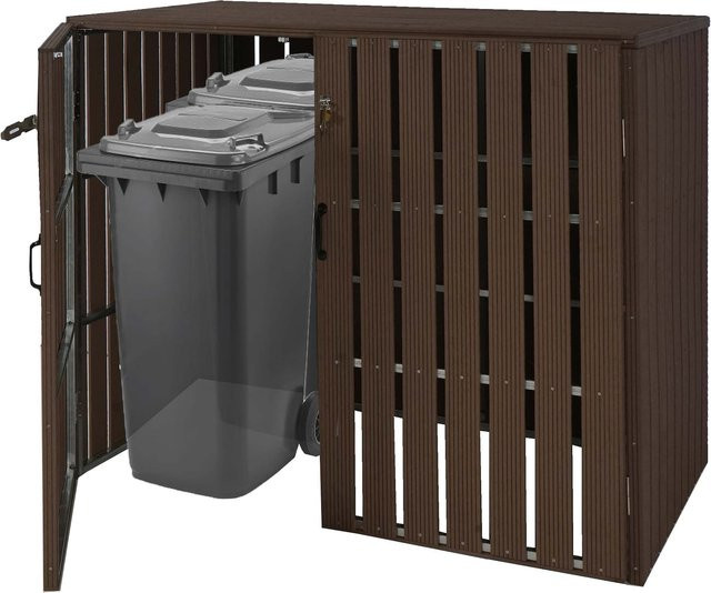 MCW WPC-Mülltonnenverkleidung J28 Mülltonnenbox in Holzoptik Braun, B/H/T: 140 x 115 x 100 cm - Bild 1