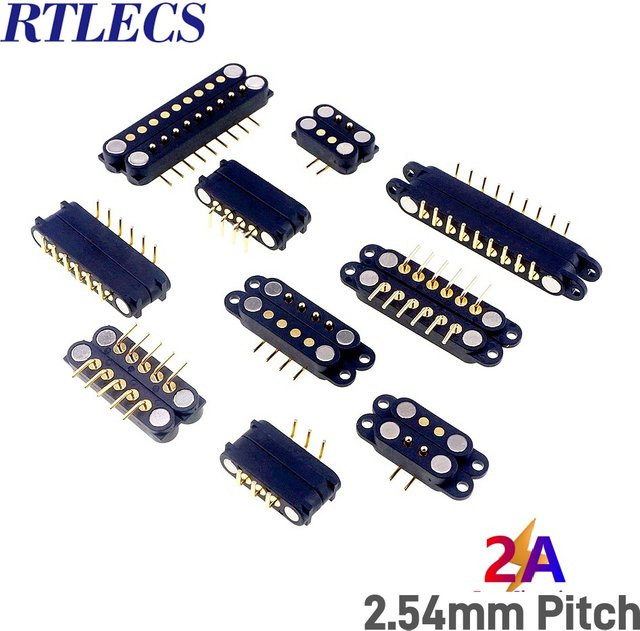 RTLECS Magnetischer Pogo-Pin-Stecker abgewinkelt, 2,54 mm Pitch, Federbelasteter DC-Magnetstecker männlich und weiblich in Schwarz - Bild 1