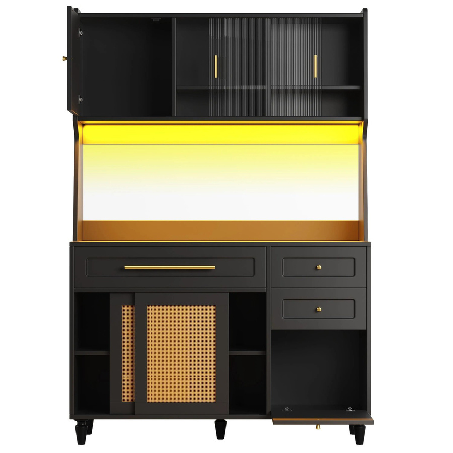 okwish Vitrinenschrank mit LED-Beleuchtung und Glastüren in Schwarz, B/T/H: 120 x 45 x 195,5 cm - Bild 2