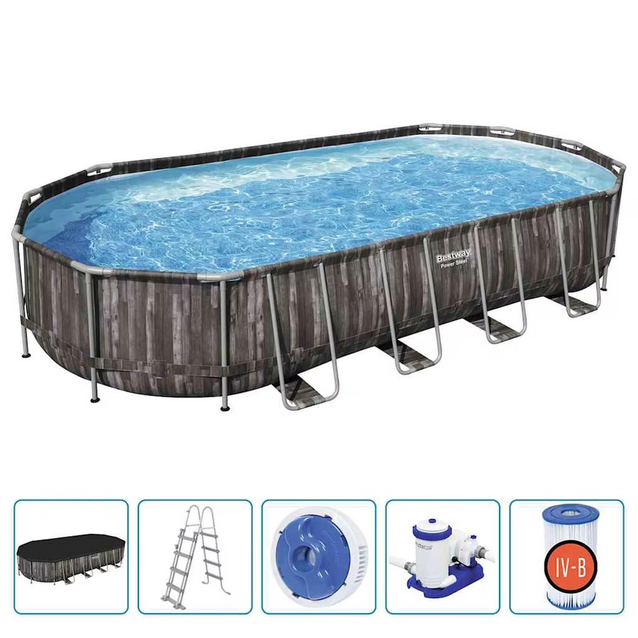 Bestway Ovaler Frame Pool in Grau B/T/H: 732 x 366 x 122 cm - Bild 2