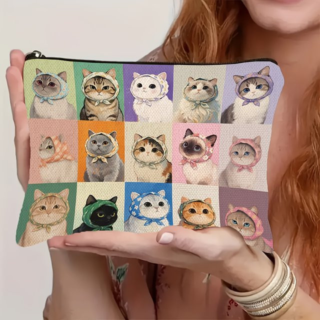 Tragbare Katzen Make-up-Tasche als Reise-Organizer und Federmäppchen mit Reißverschluss, Mehrfarbig - Bild 1