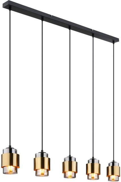 Globo Hängeleuchte Milley 5-flammig in Messing und Schwarz mit Glas, B/H/T: 10 x 150 x 105 cm, E27 - Bild 1