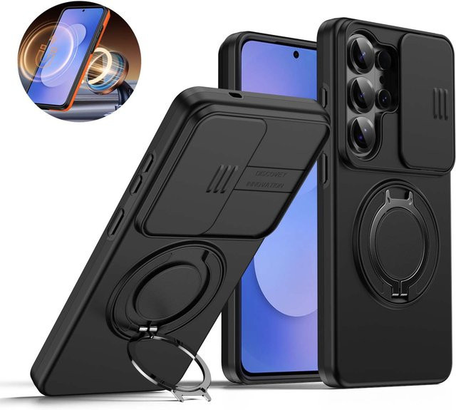 CYYWN Magnetische Handyhülle für Samsung Galaxy S26 S25 S24 S23 S22 Ultra Plus mit 360 Grad drehbarem Ständer und Kameraschutz, Schwarz, MagSafe kompatibel - Bild 1