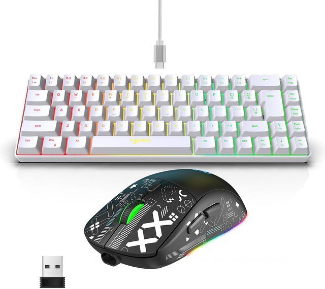 HXSJ K68 RGB Gaming-Tastatur und Maus-Set, kabelgebundene Membrantastatur in Schwarz-Weiß - Bild 1