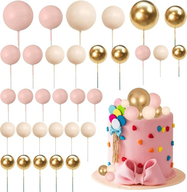 30 Stück Kugel-Kuchen-Topper in Apricot und Multicolour für Geburtstagsparty und Hochzeitsdekoration - Bild 1
