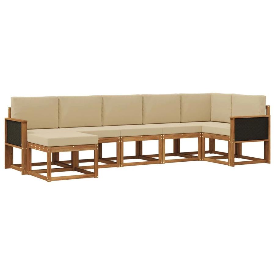 vidaXL Outdoor-Sofagarnitur L-Form aus Akazienholz mit 7 Kissen in Beige und Braun - Bild 2