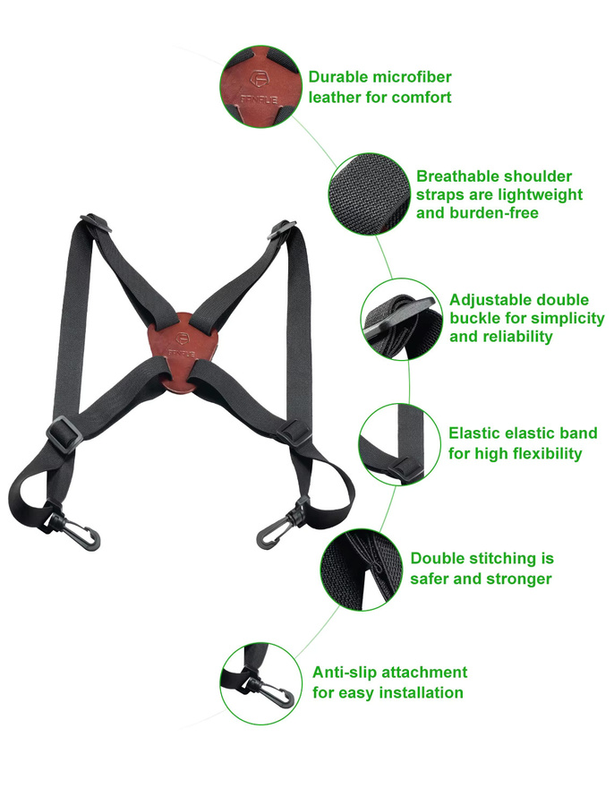 FANAUE Verstellbarer Doppelschnallenriemen aus elastischem Nylon in Schwarz für Ferngläser und Kameras - Bild 5