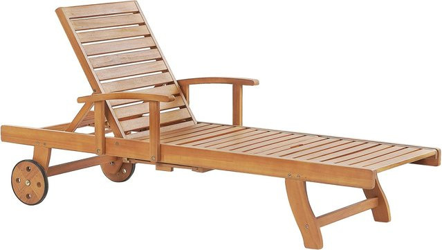 Beliani Gartenliege aus Akazienholz in Braun mit verstellbarer Kopfstütze und Armlehnen, B/T/H: 196 x 64 x 74 cm - Bild 1