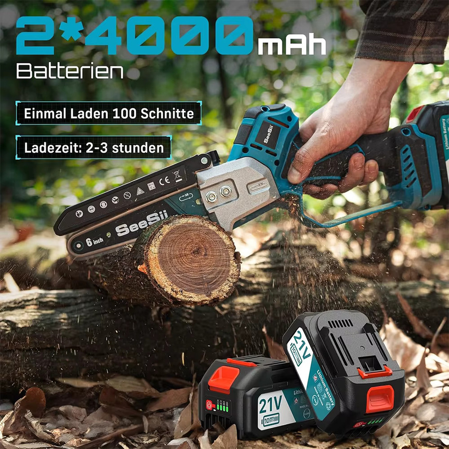 Seesii Kabellose bürstenlose 6-Zoll-Elektrokettensäge in Blau für Makita 18V LXT Akkus - Bild 5