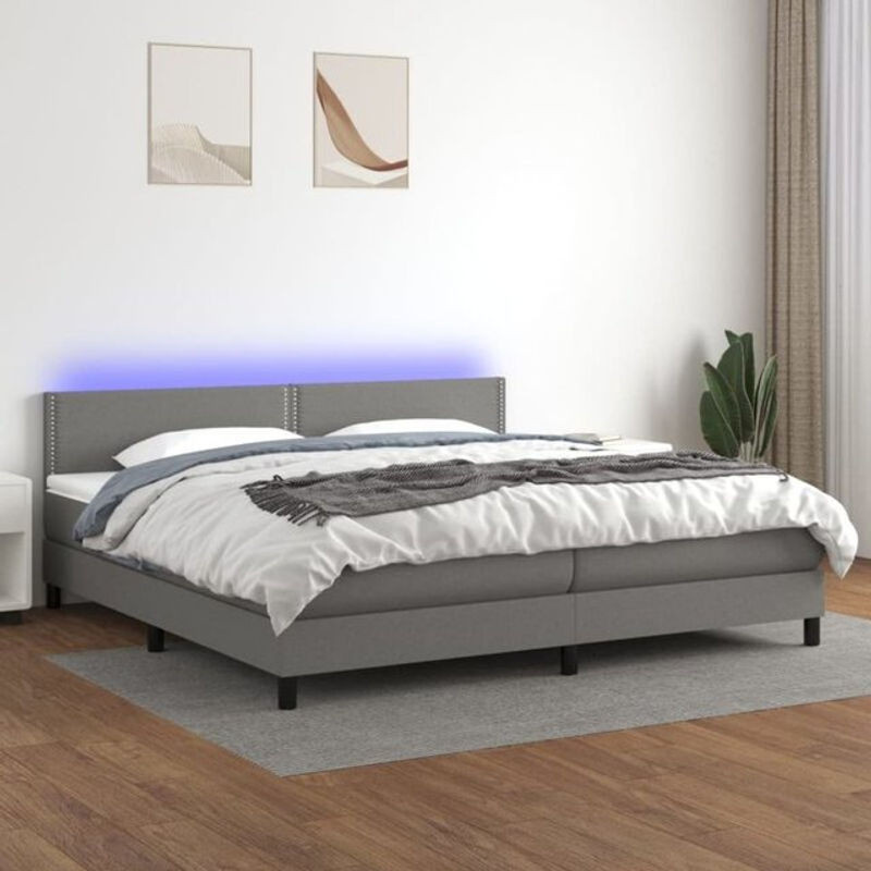 vidaxl Boxspringbett mit Matratze und LED in Dunkelgrau aus Stoff, B/T/H: 200 x 200 x 78 cm - Bild 1