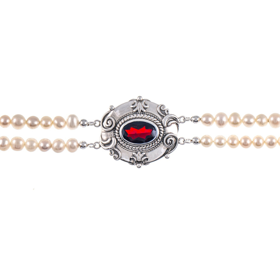 Collier Choker 925 Silber geschwärzt, Granat, Perle, Unisex - Bild 1