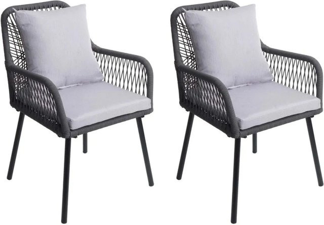 2er-Set MCW Gartenstuhl O12 aus Aluminium mit Seilgeflecht und Polstern in Anthrazit und Grau - Bild 2