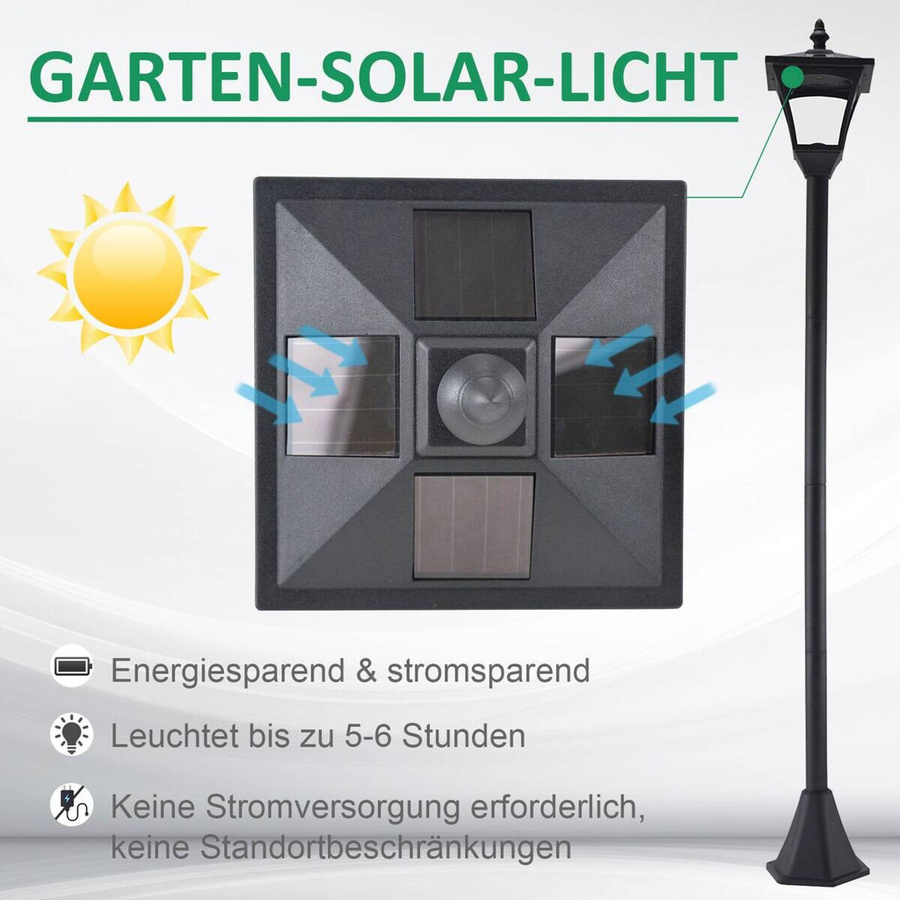 Outsunny Solar Gartenlaterne im Retro-Design mit LED, Schwarz, B/T/H: 15 x 15 x 120 cm - Bild 11
