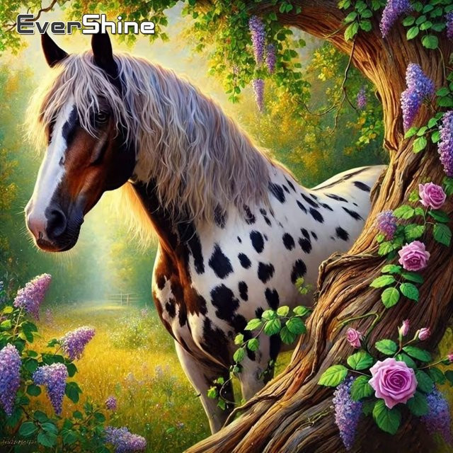 EverShine Diamond Painting Set Pferd und Blumen DIY Mosaik Stickerei für Anfänger in Multicolour - Bild 1