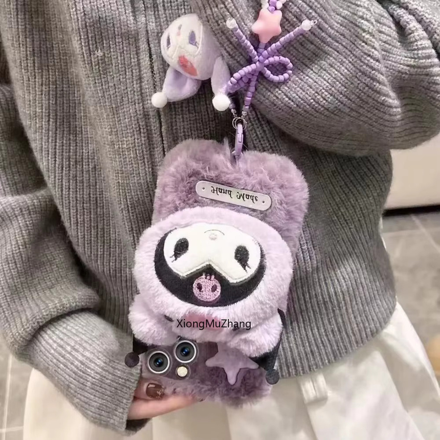 Sanrio Kuromi Plüsch Handyhülle für iPhone 11 bis 17 Pro Max in Lila - Bild 4