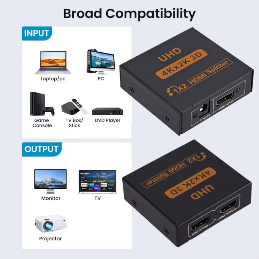LccKaa HDMI Splitter 1 in 2 Out UHD 4K 3D Audio Video Splitter in Schwarz für HDTV, DVD, Laptop, PC und Spielkonsolen - Bild 2