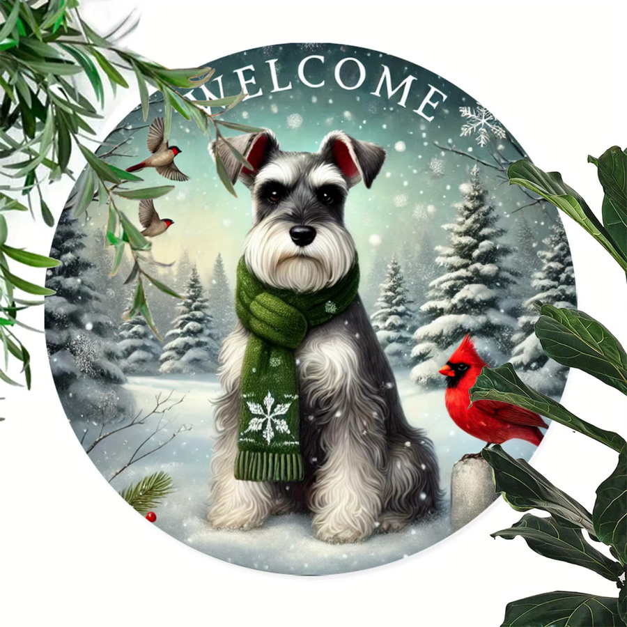 Potdemiel Merry Christmas Schnauzer Rundes Aluminium-Wandkunst Metallschild Mehrfarbig Durchmesser: 19,81 cm - Bild 3
