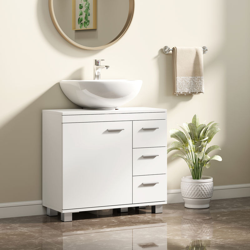 HOMCOM Waschbeckenunterschrank mit Schubladen und Soft-Close Türen in Weiß, B/T/H: 70 x 30 x 64 cm - Bild 2