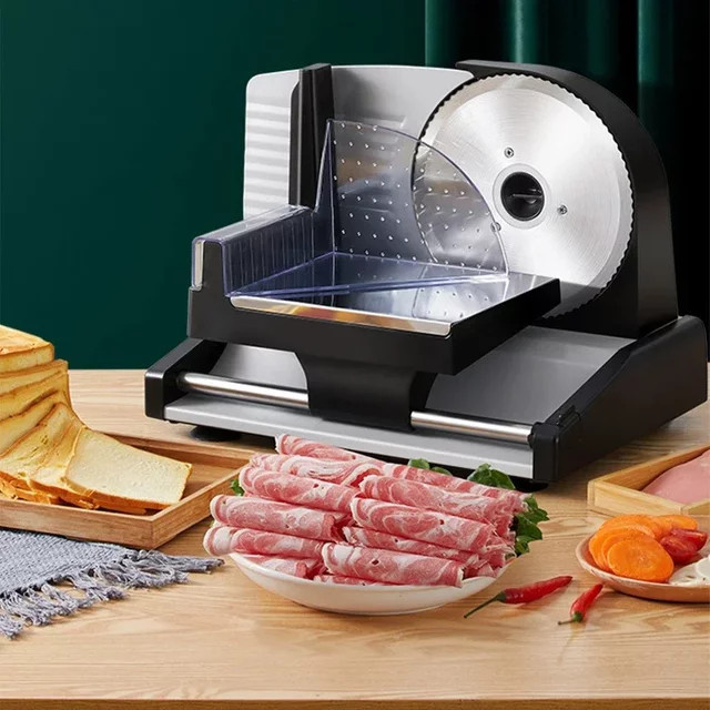 LZHZXY Elektrischer Fleischschneider 801 in Grau aus Edelstahl mit 200 W, einstellbare Schnittstärke 1–15 mm für Brot und Obst - Bild 1