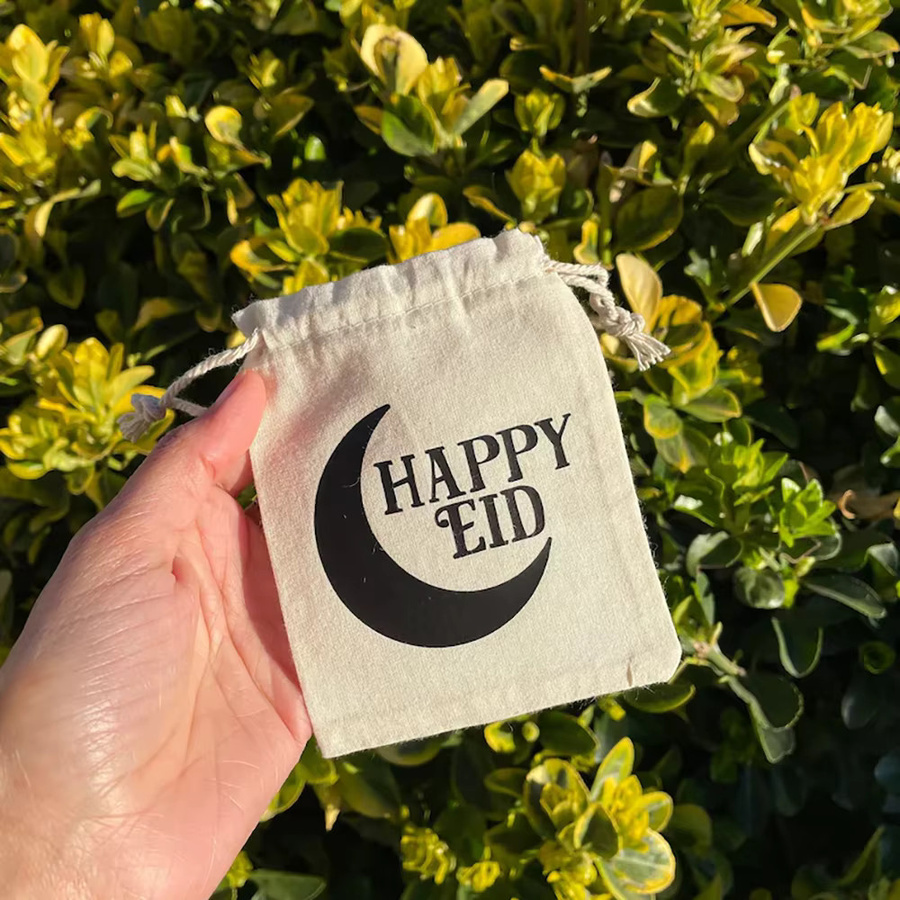 5er Set Eid Mubarak Geschenktüten für Ramadan und Eid Al-Adha in Weiß mit orientalischem Design - Bild 2