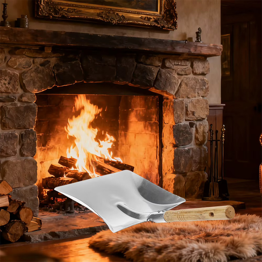 VIBRATITE Schornsteinschaufel aus Edelstahl mit Holzgriff in Silber zur Reinigung von Kamin und Asche - Bild 3