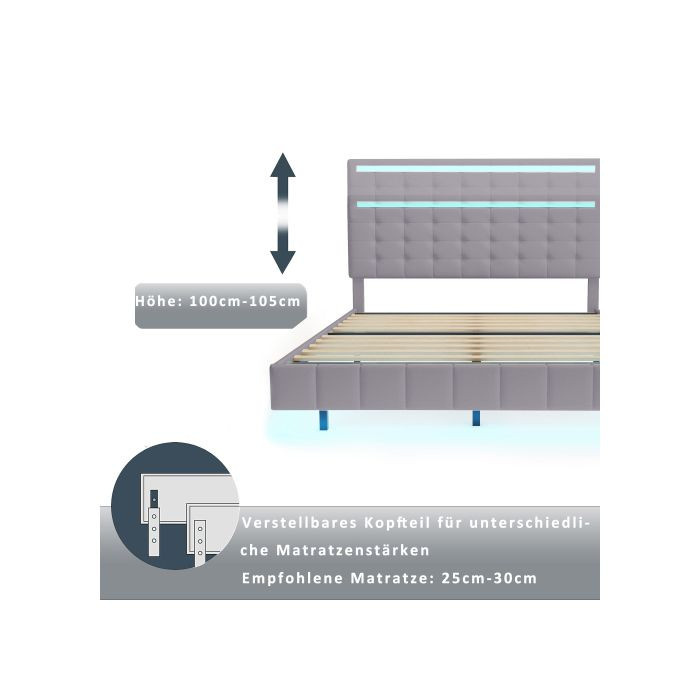 Modernes gepolstertes Bett MUVOE aus Leinenstoff mit LED-Beleuchtung, Breite: 160 cm, Tiefe: 200 cm - Bild 2