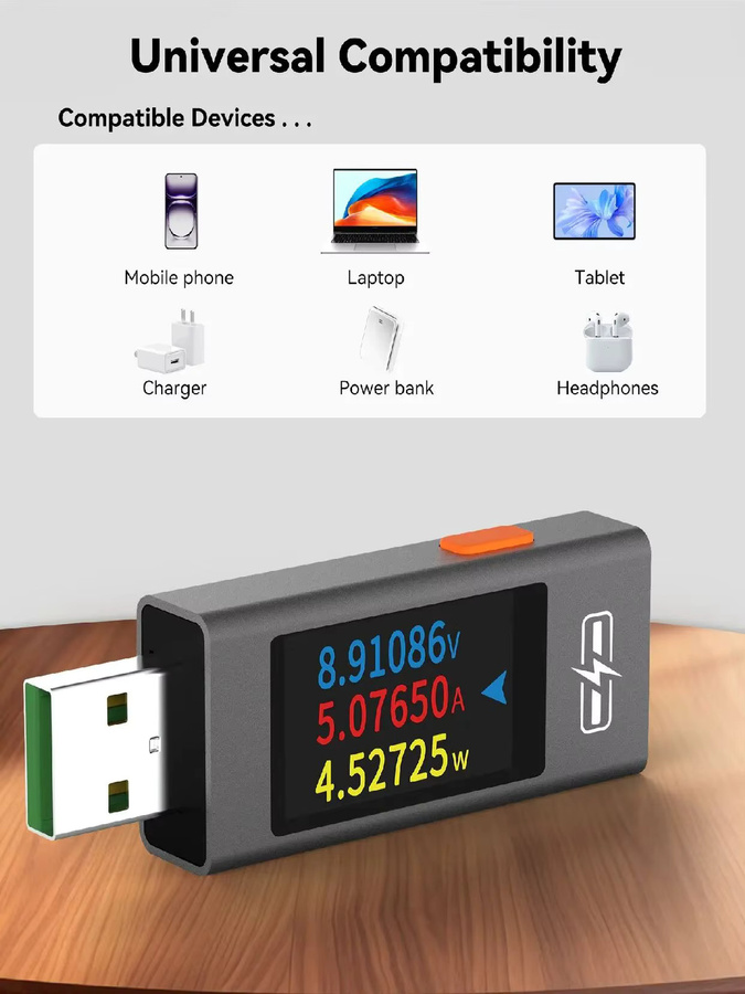 POROMETISTO UT01U USB-C Tester: DC-Spannungsmesser, Amperemeter und Leistungsmesser für 4-30 V und 0-6,5 A sowie Kapazitätstester - Bild 6