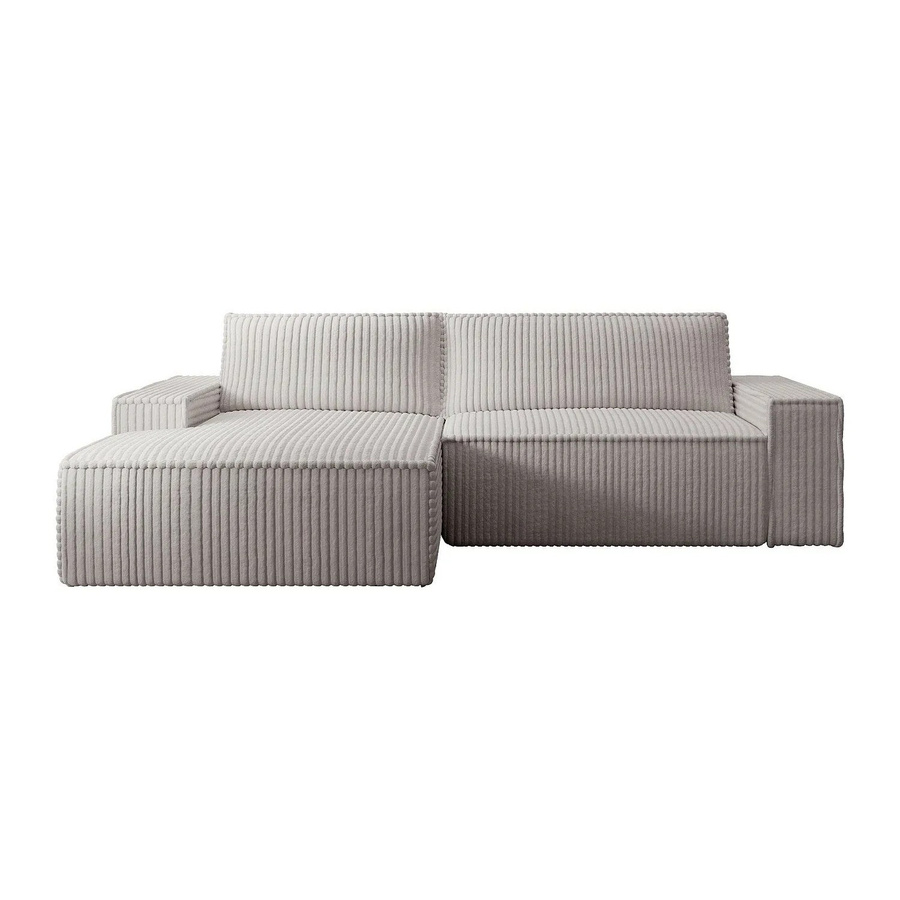 Vente-unique Schlafsofa Amelia in Lichtgrau mit Cord-Bezug und L-Form - Bild 2