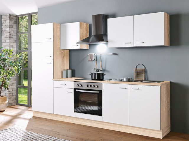 MENKE Küchenzeile Classic in Weiß mit Eiche-Elementen, Breite: 270 cm, Tiefe: 60 cm, Höhe: 200 cm - Bild 1