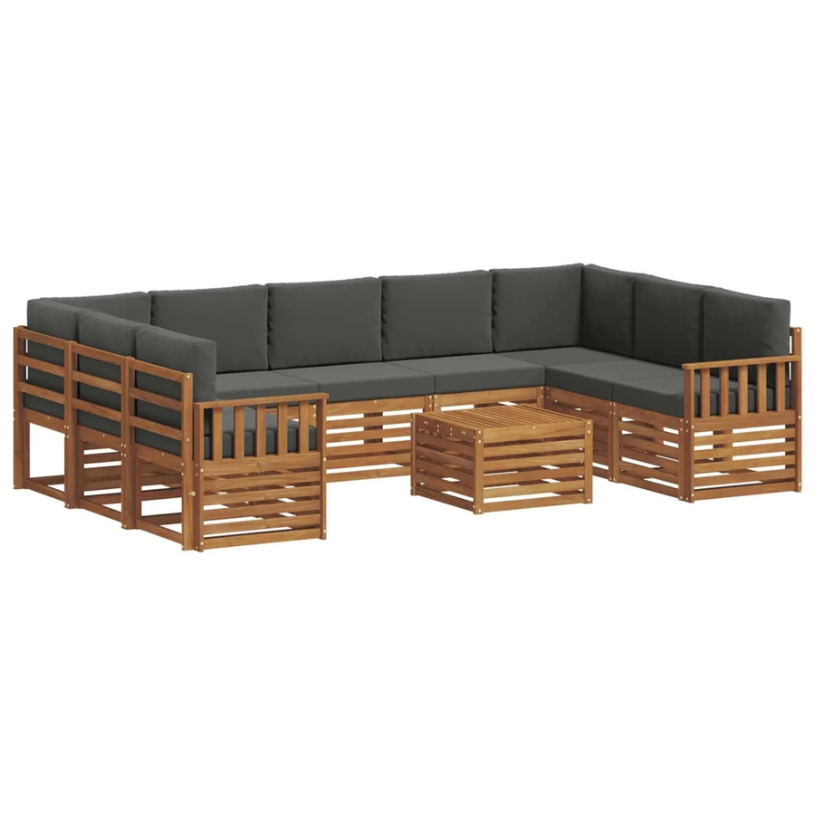 vidaXL Sofagarnitur 10-teilig aus Massivholz Akazie in Natur und Anthrazit mit Polsterung und Armlehnen - Bild 2