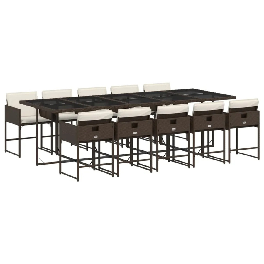 vidaXL 11-teilige Garten-Essgruppe aus Polyrattan mit Kissen in Braun und Schwarz für Garten und Terrasse - Bild 2