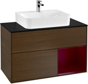 V&B Waschtischunterschrank Finion mit Wandbeleuchtung in Walnuss, Breite: 100 cm, Tiefe: 50,1 cm, Höhe: 50,1 cm - Bild 1