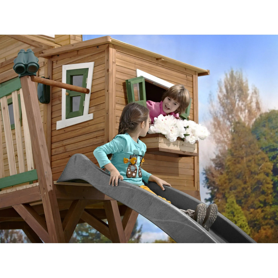 Axi Max Spielhaus aus Hemlock- und Zypressenholz in Braun und Grün mit grauer Rutsche und Sandkasten, H x B x T: 193 x 432 x 288 cm - Bild 2