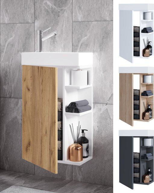VCM Badmöbel Set Lumia für das Gästebad bestehend aus Keramik-Waschbecken und Waschbeckenunterschrank B/T/H: 40 x 22 x 70 cm - Bild 1
