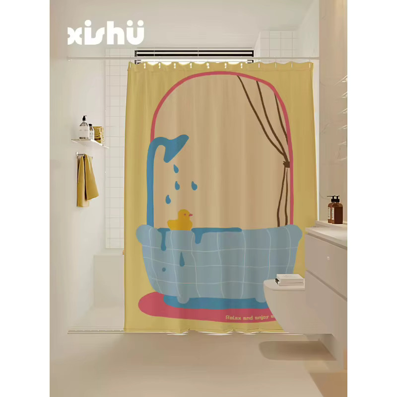 VIKAMA Cartoon Duschvorhang mit Tier-Motiv, wasserdicht und schimmelresistent, Mehrfarbig, Höhe: 180 cm, Breite: 90 cm - Bild 1
