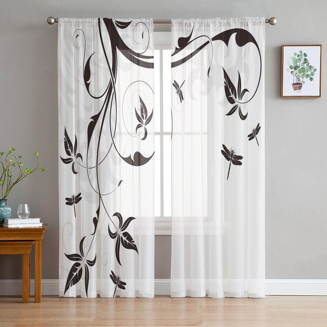 Transparenter Tüllvorhang Super Six mit Libellen- und Naturmuster, Gaze-Vorhang für Kinderzimmer, Wohnzimmer oder Küche, Farbe: Weiß/Transparent, B: 135 cm, H: 114 cm - Bild 1