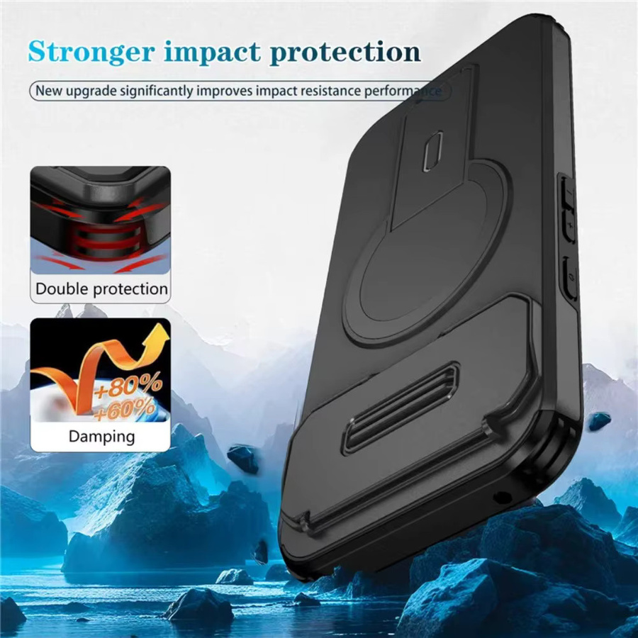Stoßfeste Magnet-Schutzhülle mit faltbarer Halterung für Google Pixel 10 Pro XL, Pixel 10 Pro und Pixel 10 Flip in Schwarz - Bild 1